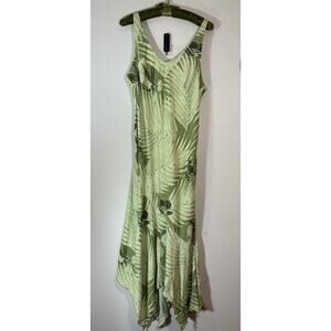 Jams World Size L Tropical Floral Ruffle Asymmetrical Midi Slip Dress Vacay Y2K